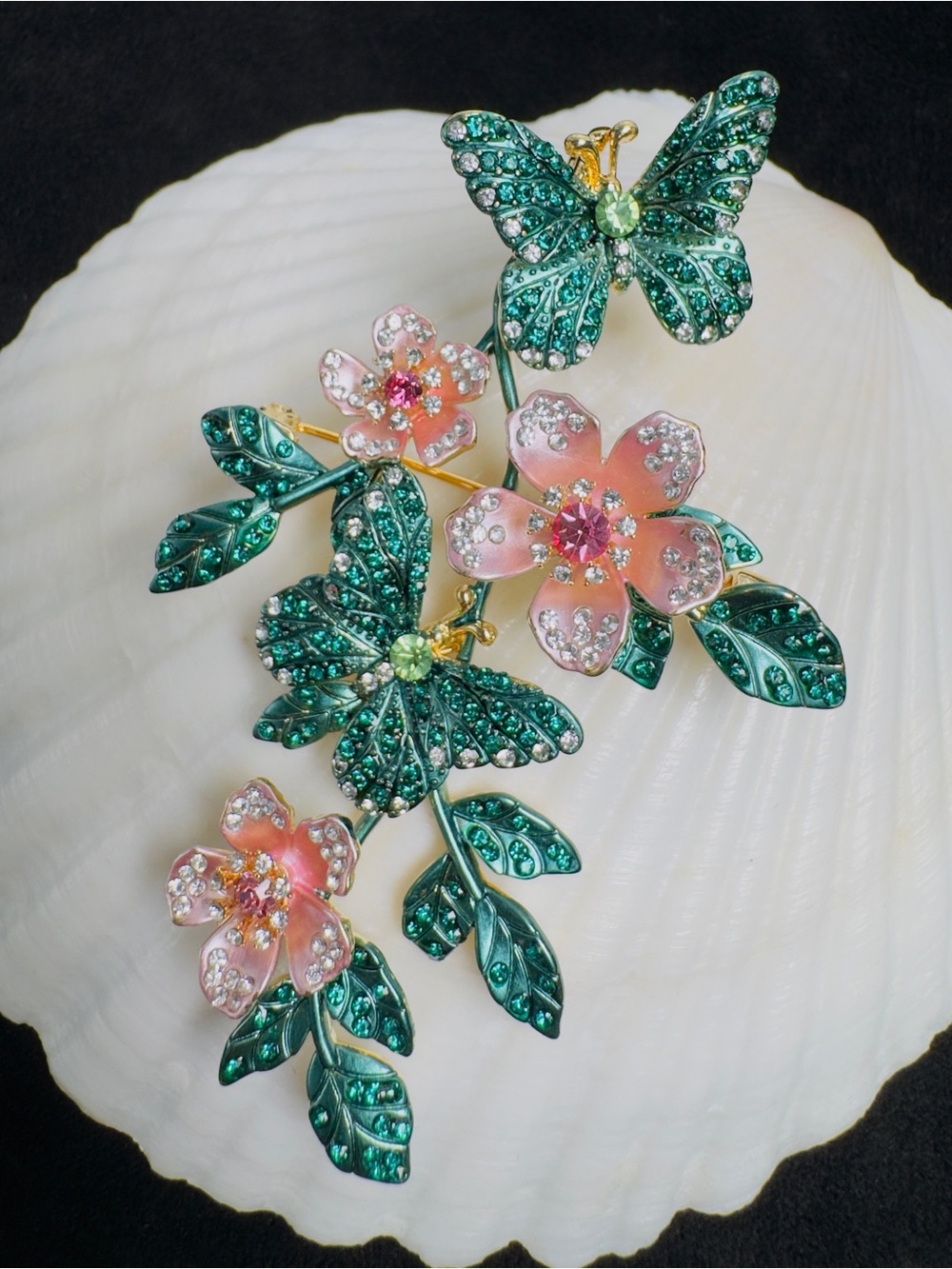 Butterfly Floral CZ Statement Brooch Garden Jewelry